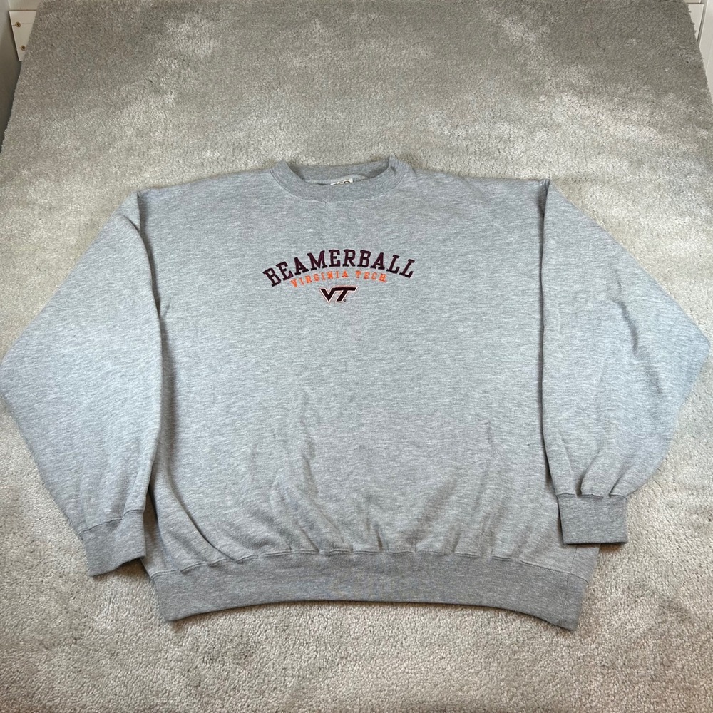 Vintage Red Oak Beamerball Virginia Tech Mens XXL Grey VT Embroidered Sweatshirt